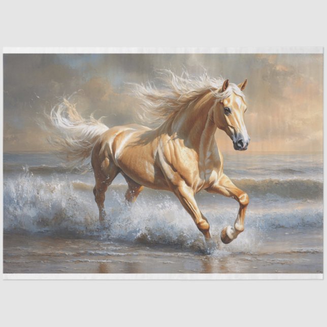 Palomino Horse Running on the Beach Decoupage Tissue Paper (Front)