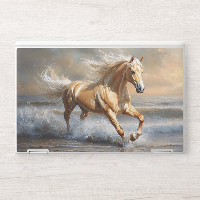 Palomino Horse Running on the Beach HP Laptop Skin (Front)