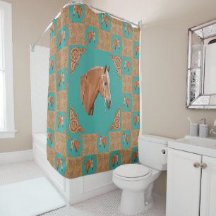 Palomino Horse With Leather Print And Turquoise Shower Curtain