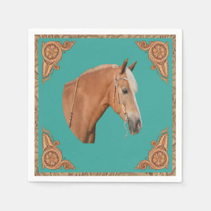 Palomino Horse With Leather Print Trim Party Paper Napkins