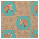 Palomino Horse With Leather Print Western Fabric