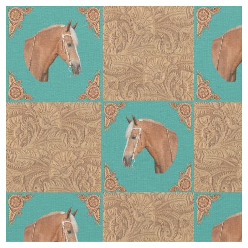 Palomino Horse With Leather Print Western Fabric