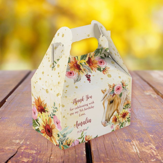 Palomino horse with sunflowers and pink flowers favor boxes (Creator Uploaded)