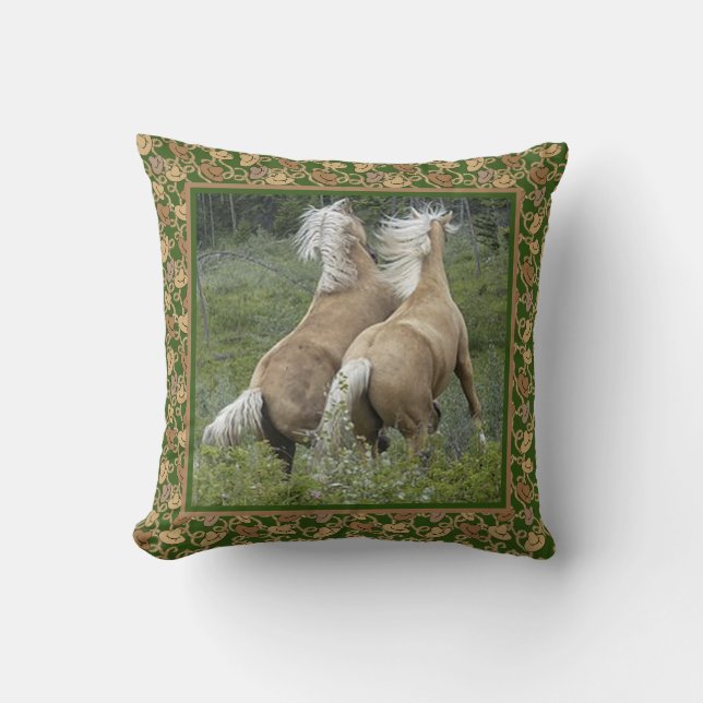 Palomino  Horses in Field Throw Pillow (Front)