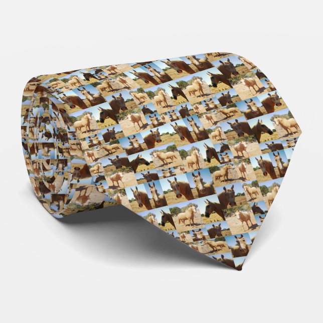 Palomino Horses Photo Collage, Neck Tie (Rolled)