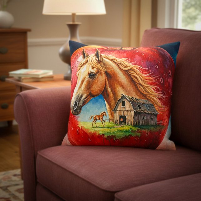 Palomino Mare and Her Colt in an Apple Throw Pillo Pillow (Creator Uploaded)
