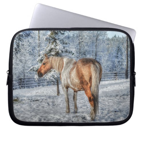 Palomino Paint Horse and Snow Equine Photo Laptop Sleeve