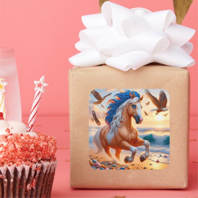 Palomino Paint Horse Ocean Square Sticker (Party)