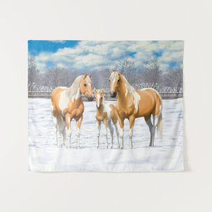 Palomino Paint Horses In Snow Tapestry