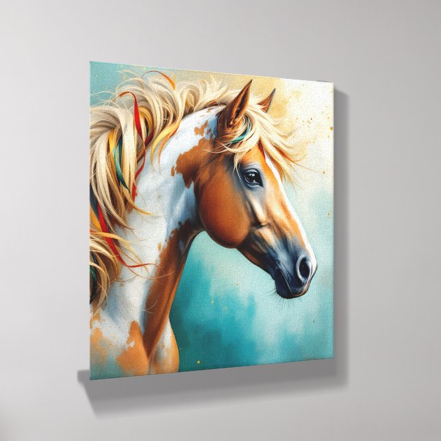 Palomino Paint Mustang Portrait Canvas Photo Tile (Angled)