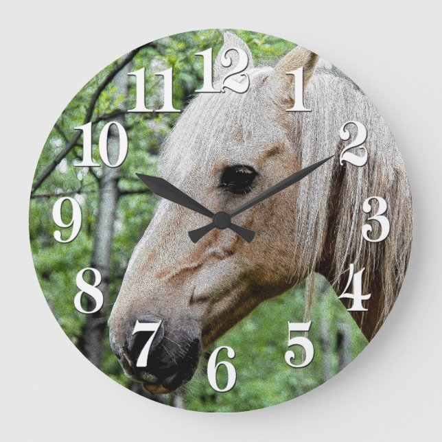 Palomino Paint Stallion Horse-lover Photo Large Clock (Front)