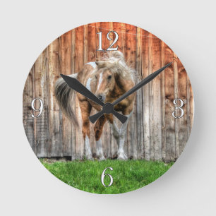Palomino Paint Stallion Ranch Horse-lover Photo Round Clock