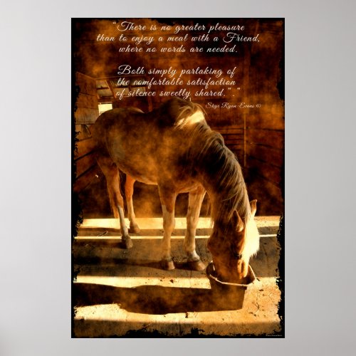 Palomino Pinto Horse Feeding in Barn  Prose Poster