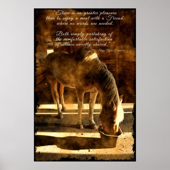 Palomino Pinto Horse Feeding in Barn & Prose Poster (Front)