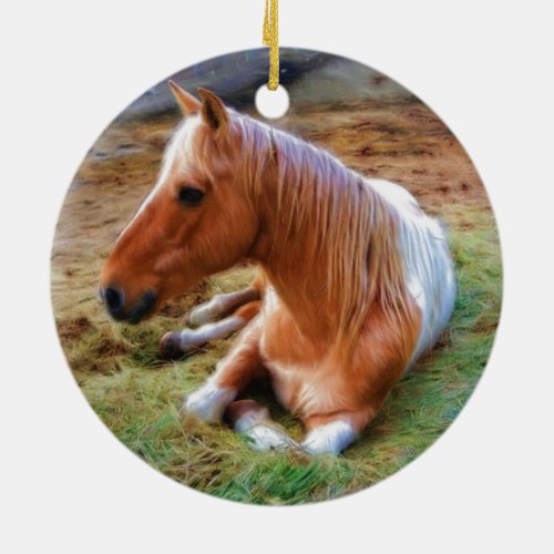 Palomino Pinto Horse Resting Artwork Ceramic Ornament