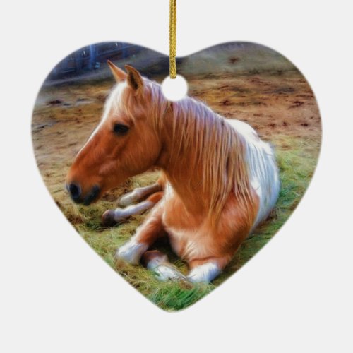 Palomino Pinto Horse Resting Artwork Ceramic Ornament