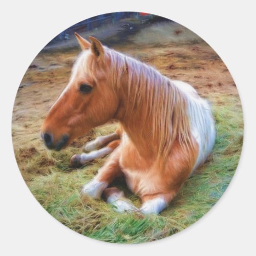 Palomino Pinto Horse Resting Artwork Classic Round Sticker