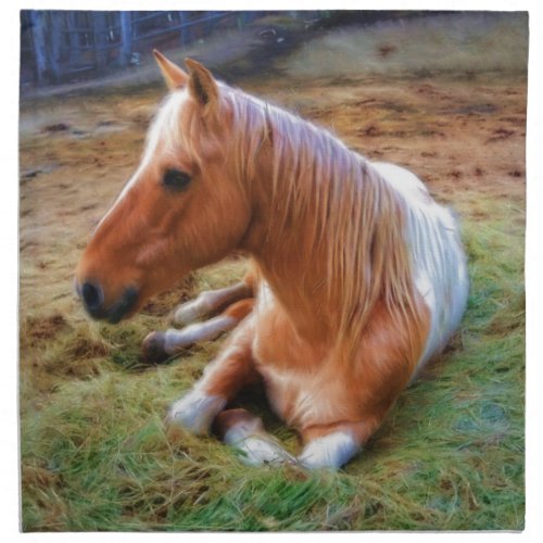 Palomino Pinto Horse Resting Artwork Cloth Napkin