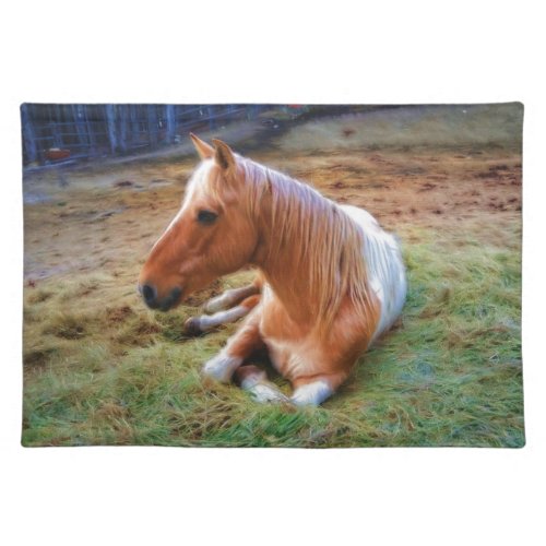 Palomino Pinto Horse Resting Artwork Cloth Placemat