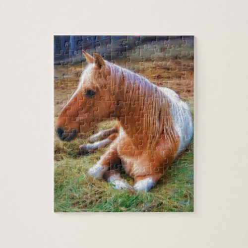 Palomino Pinto Horse Resting Artwork Jigsaw Puzzle