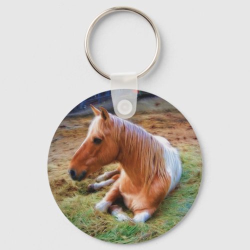 Palomino Pinto Horse Resting Artwork Keychain