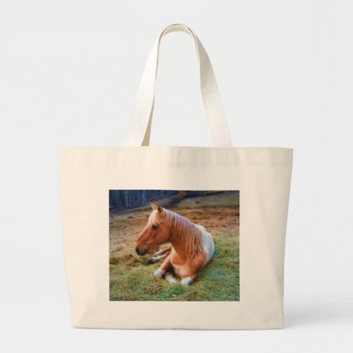 Palomino Pinto Horse Resting Artwork Large Tote Bag