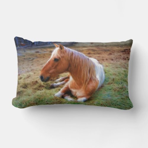 Palomino Pinto Horse Resting Artwork Lumbar Pillow