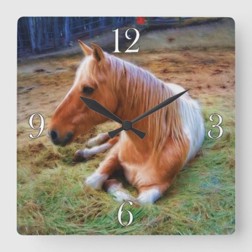 Palomino Pinto Horse Resting Artwork Square Wall Clock