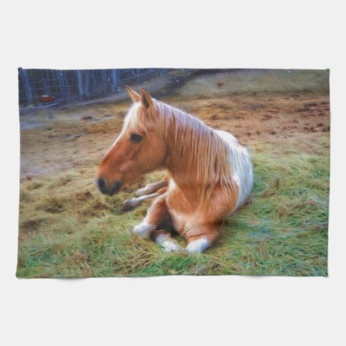 Palomino Pinto Horse Resting Artwork Towel