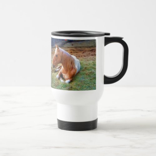 Palomino Pinto Horse Resting Artwork Travel Mug