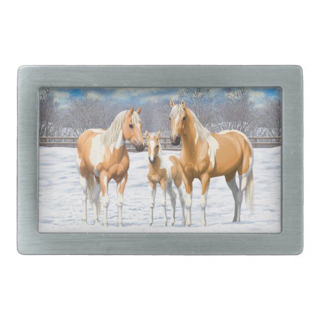 Palomino Pinto Paint Quarter Horses In Snow Belt Buckle (Front)