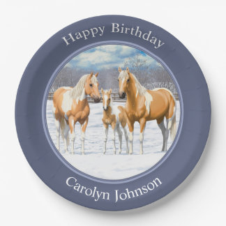 Palomino Pinto Paint Quarter Horses In Snow Paper Plates
