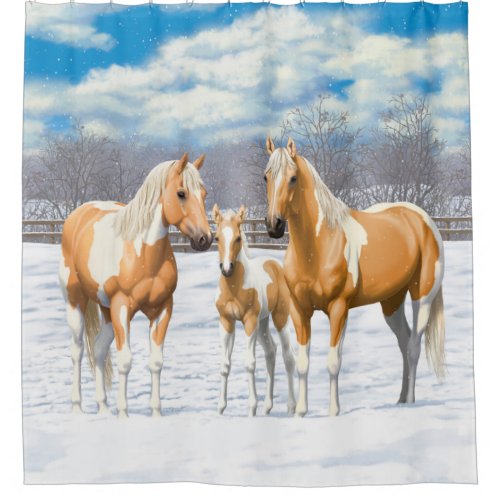 Palomino Pinto Paint Quarter Horses In Snow Shower Curtain