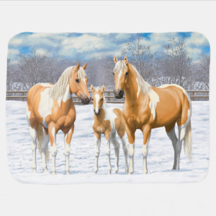 Palomino Pinto Paint Quarter Horses In Snow Stroller Blanket