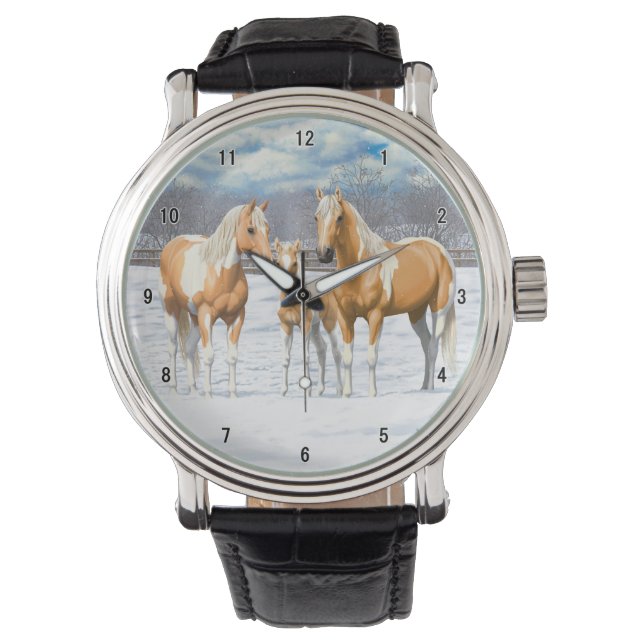Palomino Pinto Paint Quarter Horses In Snow Watch (Front)
