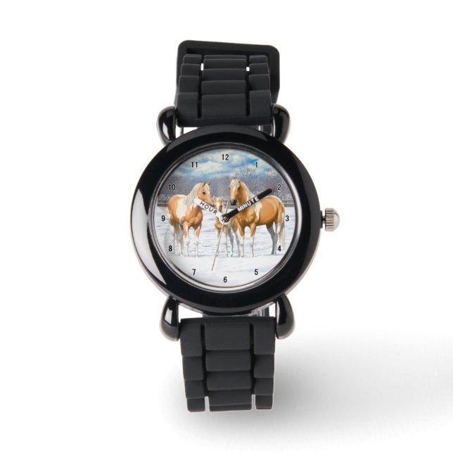 Palomino Pinto Paint Quarter Horses In Snow Watch (Front)