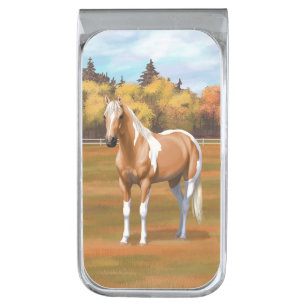Palomino Pinto Quarter Horse Paint Horse Stallion Silver Finish Money Clip