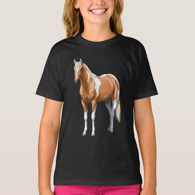 Palomino Pinto Quarter Horse Paint Horse Stallion T-Shirt (Front)