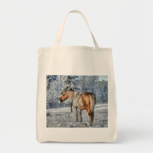 Palomino Pinto Stallion and Snow Winter_theme Tote Bag