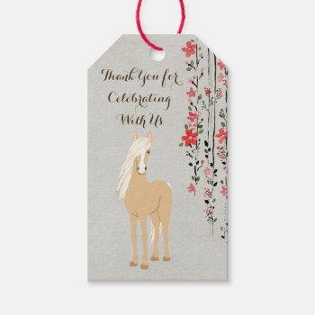 Palomino Pony And Flowers Horse Birthday Favor Gift Tags by TheCutieCollection at Zazzle