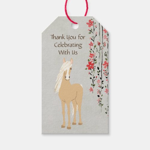 Palomino Pony Floral Horse Birthday Favor Gift Tags