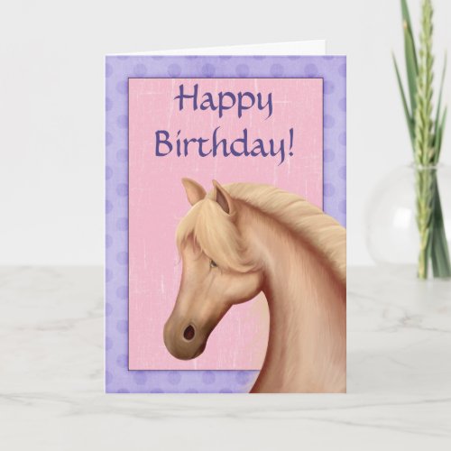 Palomino Pony Purple and Pink Horse Happy Birthday Card