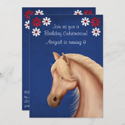 Palomino Pony Red White Blue Horse Birthday Invite