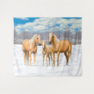 Palomino Quarter Horses In Snow Tapestry