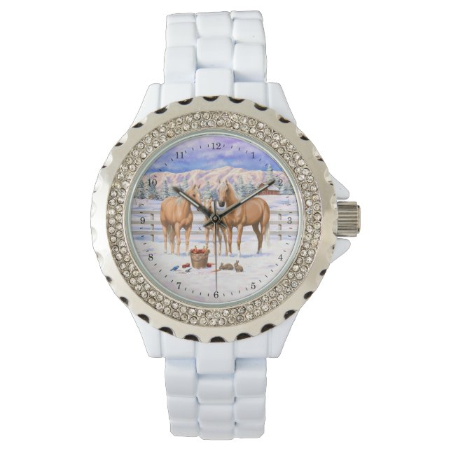 Palomino Quarter Horses In Snow Watch (Front)