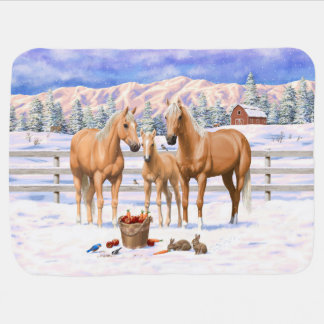 Palomino Quarter Horses In Winter Snow Baby Blanket