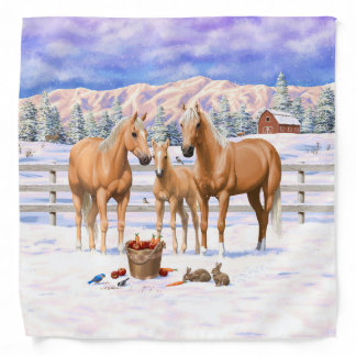 Palomino Quarter Horses In Winter Snow Bandana