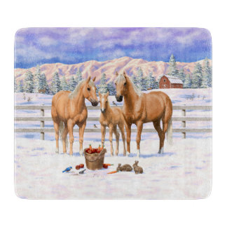 Palomino Quarter Horses In Winter Snow Cutting Board