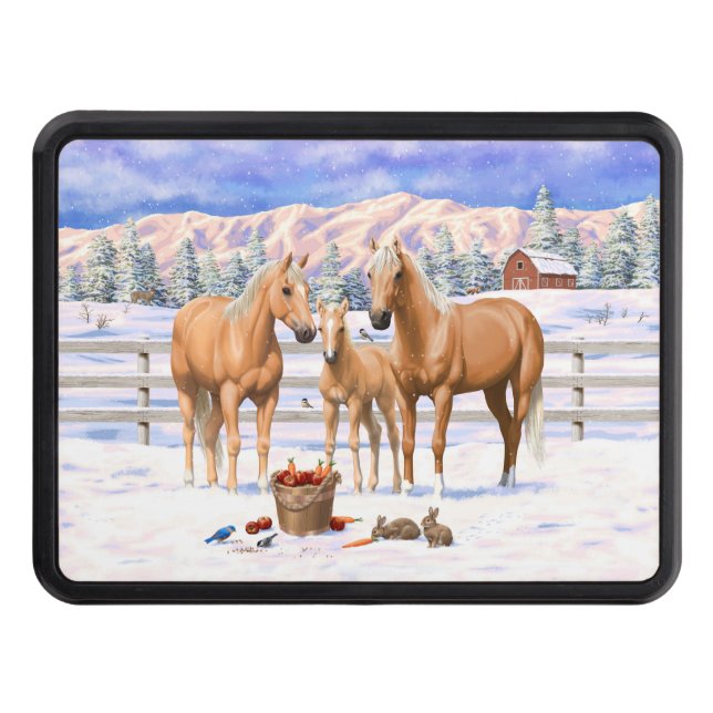 Palomino Quarter Horses In Winter Snow Hitch Cover (Front)