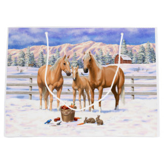 Palomino Quarter Horses In Winter Snow Large Gift Bag